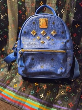 MCM Stark Small Studded Backpack in Blue